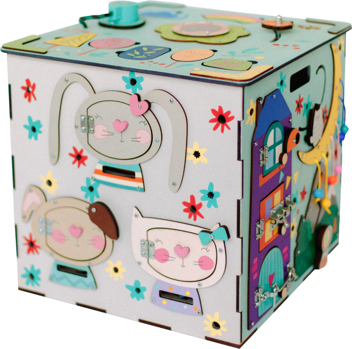 Busy Cube XL Lunar elementy — zębatki, sznurowanie i labirynt kulkowy - 4