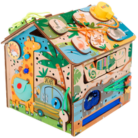 Kostka edukacyjna Busy Cube Safari — drewniana kostka sensoryczna zwierzęta BiziToys