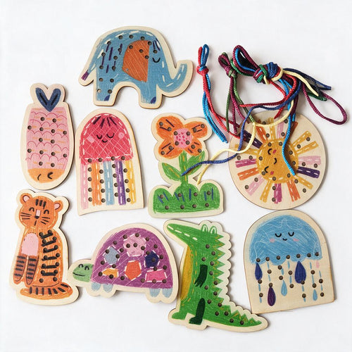 Juego de Enhebrar Animales — Madera Montessori 1+