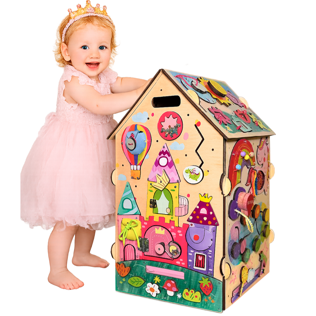 Drewniana tablica sensoryczna Princess dach ogródek kwiatowy — zabawka Montessori - 6