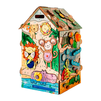 Tablica manipulacyjna Busy House ZOO — drewniana zabawka montessori zwierzęta BiziToys