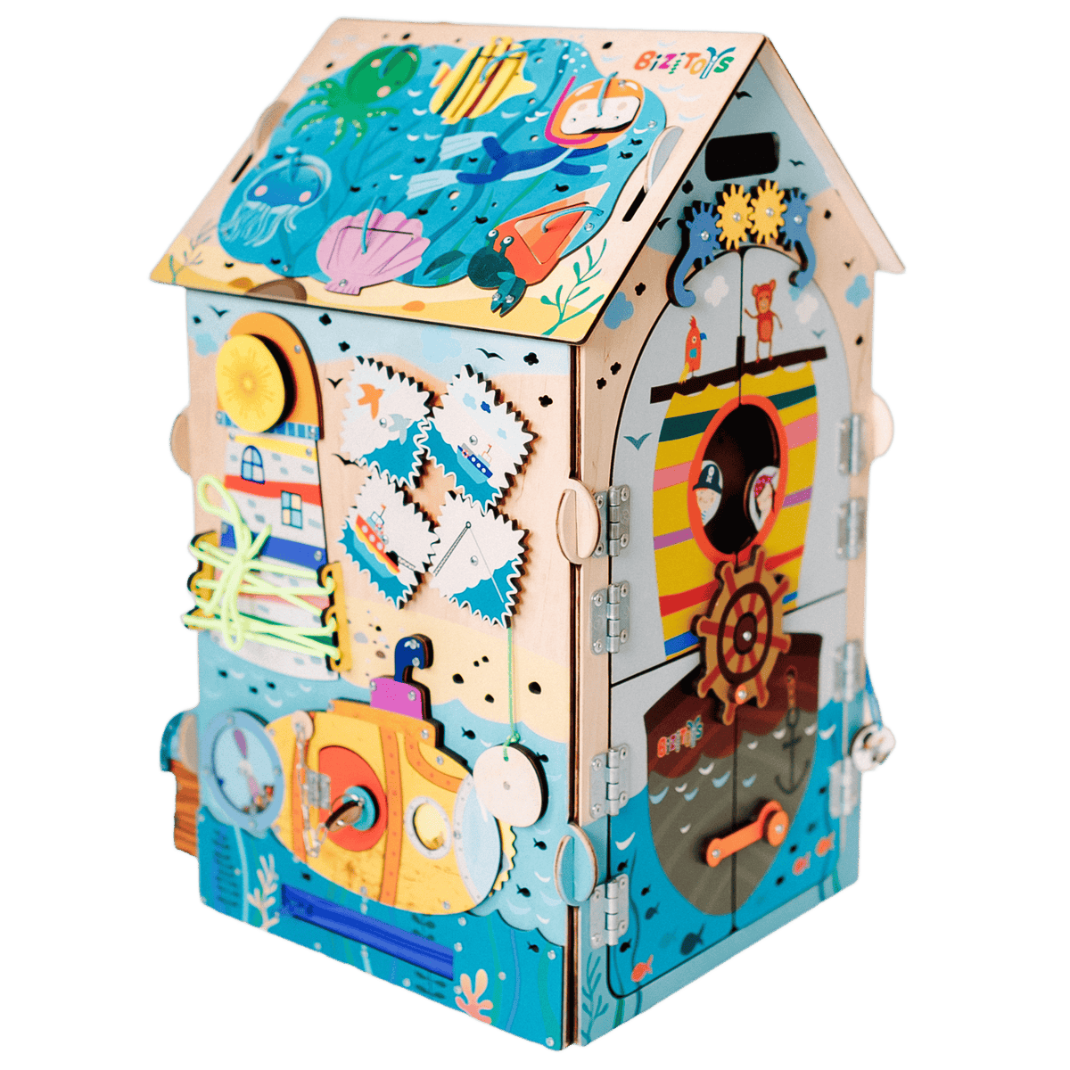 Drewniana tablica sensoryczna Pirate ścianka mapa skarbów i kompas - 4