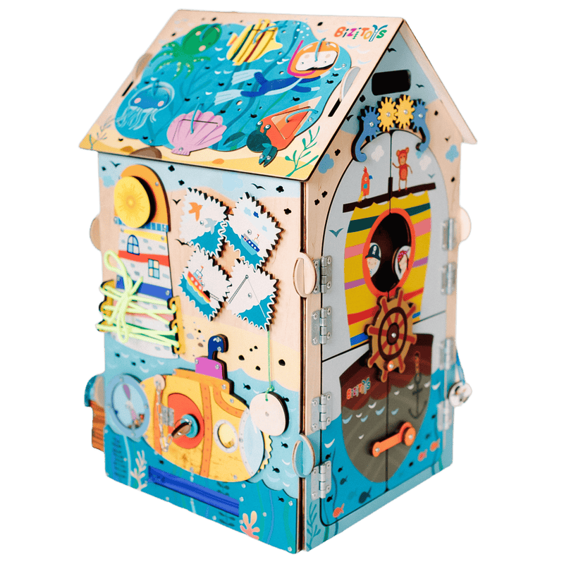 Drewniana tablica sensoryczna Pirate ścianka mapa skarbów i kompas - 4