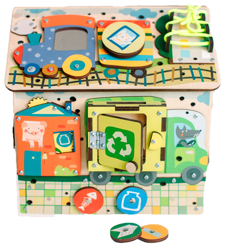 Busy Cube Road widok z boku — kostka edukacyjna 26 cm z motywem drogowym - 4