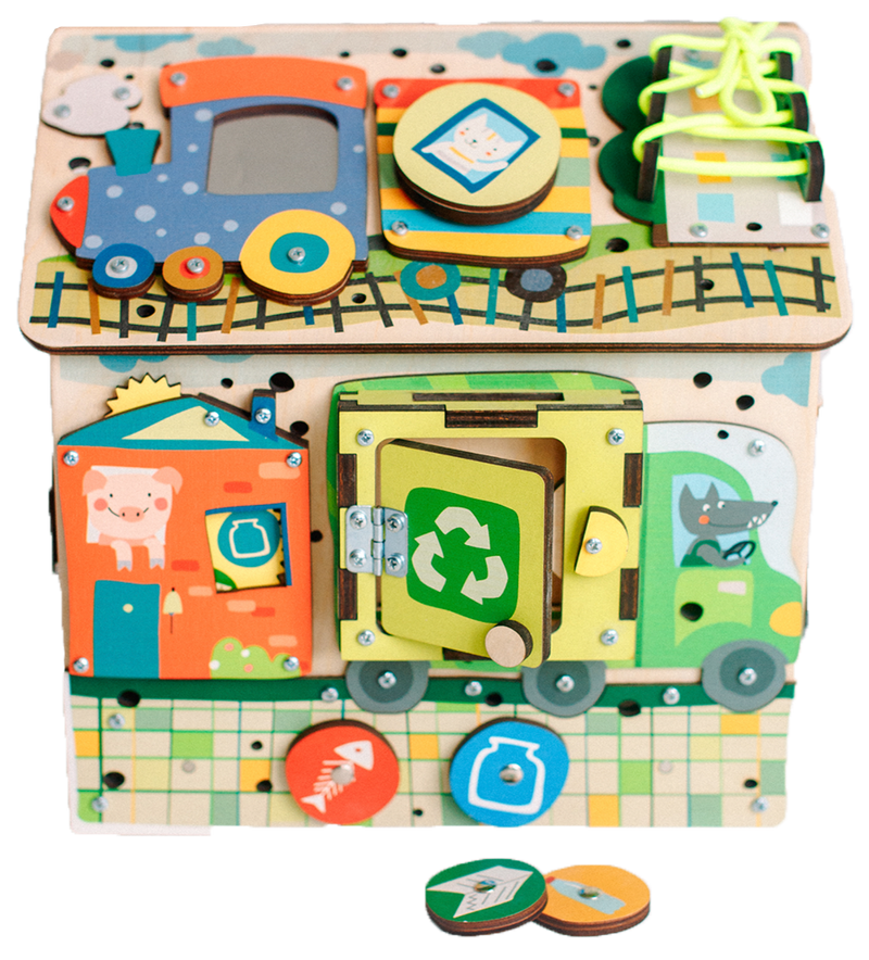 Busy Cube Road widok z boku — kostka edukacyjna 26 cm z motywem drogowym - 4