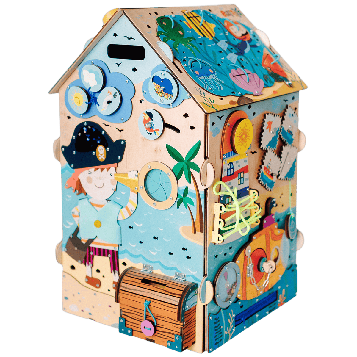 Busy House Pirate ścianka statek piracki — zabawka edukacyjna Montessori - 3