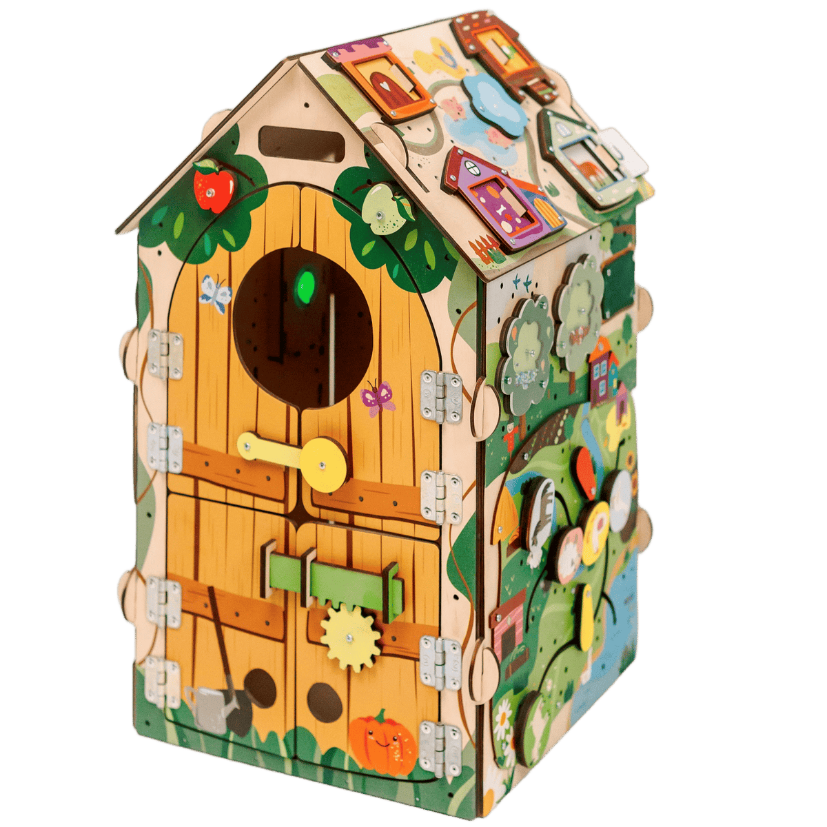 Tablica manipulacyjna Busy House Farm — drewniana zabawka montessori zwierzęta farmy BiziToys - 1