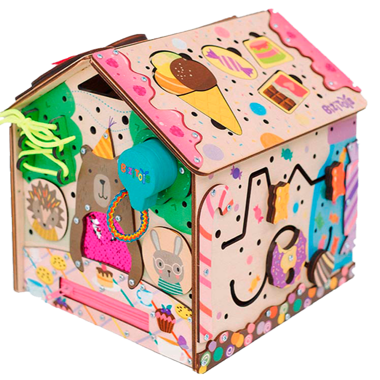 Kostka edukacyjna Busy Cube Candy — drewniana kostka sensoryczna montessori BiziToys - 1