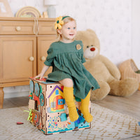 XL drewniana zabawka — infografika aktywności edukacyjnych