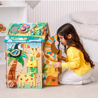 Busy House Jungle szczegóły elementów sensorycznych — LED oświetlenie i labirynt