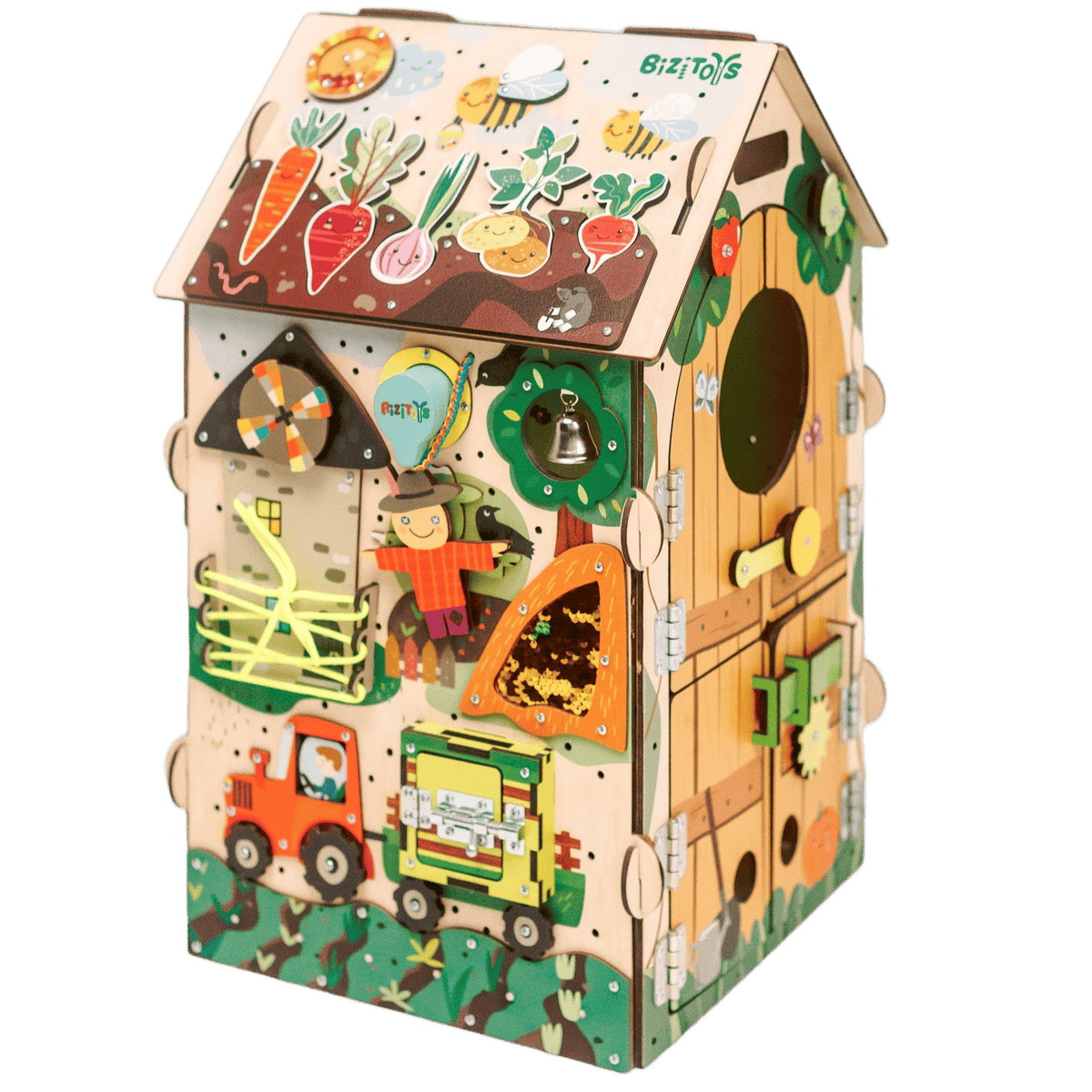 Dziecko odkrywa tablicę manipulacyjną Busy House Farm — prezent na roczek - 4