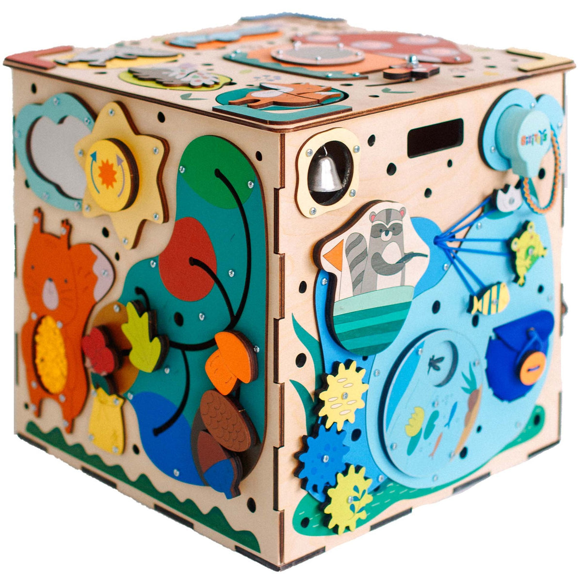 Dziecko bawi się kostką edukacyjną Busy Cube XL Forest — zabawki montessori od 1 roku - 5