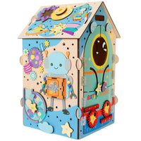 Tablica manipulacyjna Busy House Space — drewniana zabawka edukacyjna kosmos BiziToys