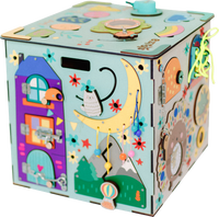 Kostka edukacyjna Busy Cube XL Lunar — duża drewniana kostka sensoryczna montessori BiziToys