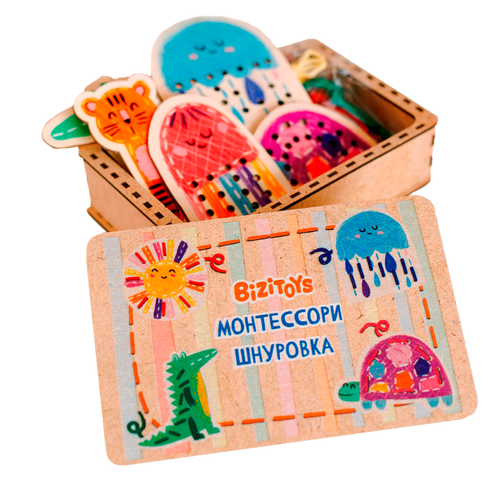 Sznurowki Drewniane Zwierzęta — Motoryka Mała Montessori 1+